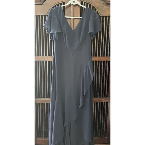 NWT Ever-Pretty Women's Dress  Double V Neck A Line Ruffle Hem Backless Blue L - Picture 4 of 12
